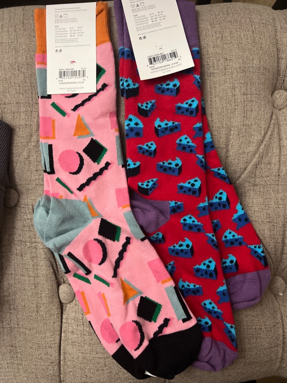 NWT Happy Socks - Pink 90s Geo & Blue Cheese Pattern - Set of 2